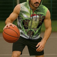 Kakapo New Zealand Christmas In July Sleeveless Zip Hoodie NZ Aroha Koru Fern Marble Vibes LT14 - Polynesian Pride