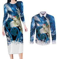 Sulphur-crested Cockatoo New Zealand Christmas In July Couples Matching Long Sleeve Bodycon Dress and Long Sleeve Button Shirt NZ Aroha Koru Fern Marble Vibes LT14 Blue - Polynesian Pride