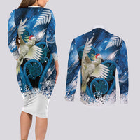 Sulphur-crested Cockatoo New Zealand Christmas In July Couples Matching Long Sleeve Bodycon Dress and Long Sleeve Button Shirt NZ Aroha Koru Fern Marble Vibes LT14 - Polynesian Pride