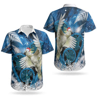 Sulphur-crested Cockatoo New Zealand Christmas In July Couples Matching Off The Shoulder Long Sleeve Dress and Hawaiian Shirt NZ Aroha Koru Fern Marble Vibes LT14 - Polynesian Pride