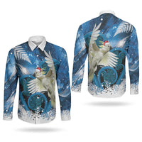 Sulphur-crested Cockatoo New Zealand Christmas In July Couples Matching Summer Maxi Dress and Long Sleeve Button Shirt NZ Aroha Koru Fern Marble Vibes LT14 - Polynesian Pride