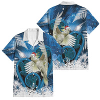 Sulphur-crested Cockatoo New Zealand Christmas In July Family Matching Off Shoulder Short Dress and Hawaiian Shirt NZ Aroha Koru Fern Marble Vibes LT14 Dad's Shirt - Short Sleeve Blue - Polynesian Pride