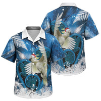 Sulphur-crested Cockatoo New Zealand Christmas In July Family Matching Off Shoulder Short Dress and Hawaiian Shirt NZ Aroha Koru Fern Marble Vibes LT14 Son's Shirt Blue - Polynesian Pride