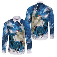 Sulphur-crested Cockatoo New Zealand Christmas In July Family Matching Summer Maxi Dress and Hawaiian Shirt NZ Aroha Koru Fern Marble Vibes LT14 Dad's Shirt - Long Sleeve Blue - Polynesian Pride