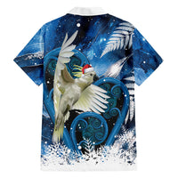 Sulphur-crested Cockatoo New Zealand Christmas In July Family Matching Tank Maxi Dress and Hawaiian Shirt NZ Aroha Koru Fern Marble Vibes LT14 Dad's Shirt - Long Sleeve Blue - Polynesian Pride