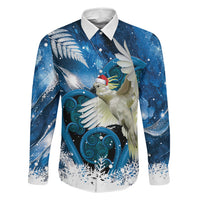 Sulphur-crested Cockatoo New Zealand Christmas In July Family Matching Tank Maxi Dress and Hawaiian Shirt NZ Aroha Koru Fern Marble Vibes LT14 Daughter's Dress Blue - Polynesian Pride