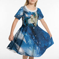 Sulphur-crested Cockatoo New Zealand Christmas In July Kid Short Sleeve Dress NZ Aroha Koru Fern Marble Vibes LT14 - Polynesian Pride