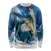 Sulphur-crested Cockatoo New Zealand Christmas In July Long Sleeve Shirt NZ Aroha Koru Fern Marble Vibes LT14 Unisex Blue - Polynesian Pride