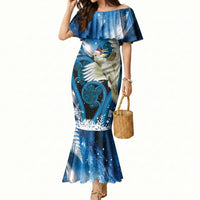 Sulphur-crested Cockatoo New Zealand Christmas In July Mermaid Dress NZ Aroha Koru Fern Marble Vibes LT14 Women Blue - Polynesian Pride