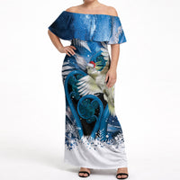 Sulphur-crested Cockatoo New Zealand Christmas In July Off Shoulder Maxi Dress NZ Aroha Koru Fern Marble Vibes LT14 Women Blue - Polynesian Pride