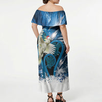 Sulphur-crested Cockatoo New Zealand Christmas In July Off Shoulder Maxi Dress NZ Aroha Koru Fern Marble Vibes LT14 - Polynesian Pride
