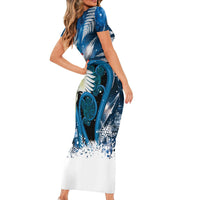 Sulphur-crested Cockatoo New Zealand Christmas In July Short Sleeve Bodycon Dress NZ Aroha Koru Fern Marble Vibes LT14 - Polynesian Pride