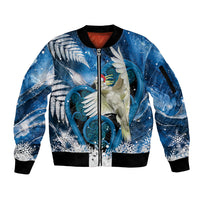 Sulphur-crested Cockatoo New Zealand Christmas In July Sleeve Zip Bomber Jacket NZ Aroha Koru Fern Marble Vibes LT14 Unisex Blue - Polynesian Pride