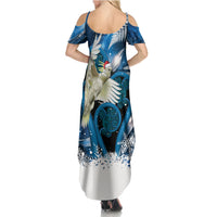 Sulphur-crested Cockatoo New Zealand Christmas In July Summer Maxi Dress NZ Aroha Koru Fern Marble Vibes LT14 - Polynesian Pride