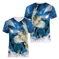 Sulphur-crested Cockatoo New Zealand Christmas In July Women V-Neck T-Shirt NZ Aroha Koru Fern Marble Vibes LT14 - Polynesian Pride