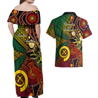 Vanuatu and Australia Couples Matching Off Shoulder Maxi Dress and Hawaiian Shirt Vanuatuan Polynesian Mix Aussie Aboriginal Art LT14 - Polynesian Pride