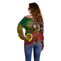Vanuatu and Australia Off Shoulder Sweater Vanuatuan Polynesian Mix Aussie Aboriginal Art LT14 - Polynesian Pride