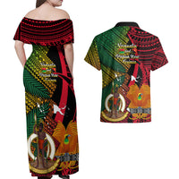 Vanuatu and Papua New Guinea Couples Matching Off Shoulder Maxi Dress and Hawaiian Shirt Vanuatuan With PNG Polynesian Pattern LT14 - Polynesian Pride