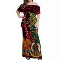 Vanuatu and Papua New Guinea Off Shoulder Maxi Dress Vanuatuan With PNG Polynesian Pattern LT14 Women Black - Polynesian Pride