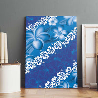 Vintage Blue Polynesia Canvas Wall Art Plumeria With Hibiscus Tropical Vibes