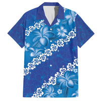 Vintage Blue Polynesia Family Matching Puletasi and Hawaiian Shirt Plumeria With Hibiscus Tropical Vibes LT14 Dad's Shirt - Short Sleeve Blue - Polynesian Pride