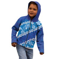 Vintage Blue Polynesia Kid Hoodie Plumeria With Hibiscus Tropical Vibes