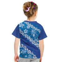 Vintage Blue Polynesia Kid T Shirt Plumeria With Hibiscus Tropical Vibes
