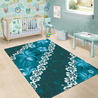 Vintage Dark Cyan Polynesia Area Rug Plumeria With Hibiscus Tropical Vibes