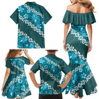 Vintage Dark Cyan Polynesia Family Matching Mermaid Dress and Hawaiian Shirt Plumeria With Hibiscus Tropical Vibes LT14 - Polynesian Pride