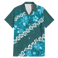 Vintage Dark Cyan Polynesia Family Matching Mermaid Dress and Hawaiian Shirt Plumeria With Hibiscus Tropical Vibes LT14 Dad's Shirt - Short Sleeve Dark Cyan - Polynesian Pride