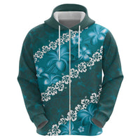 Vintage Dark Cyan Polynesia Hoodie Plumeria With Hibiscus Tropical Vibes