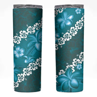 Vintage Dark Cyan Polynesia Skinny Tumbler Plumeria With Hibiscus Tropical Vibes