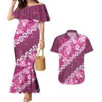 Vintage Pink Polynesia Couples Matching Mermaid Dress and Hawaiian Shirt Plumeria With Hibiscus Tropical Vibes LT14 Pink - Polynesian Pride