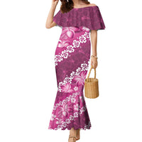 Vintage Pink Polynesia Family Matching Mermaid Dress and Hawaiian Shirt Plumeria With Hibiscus Tropical Vibes LT14 Mom's Dress Pink - Polynesian Pride