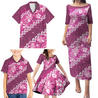 Vintage Pink Polynesia Family Matching Puletasi and Hawaiian Shirt Plumeria With Hibiscus Tropical Vibes LT14 - Polynesian Pride