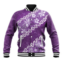 Vintage Purple Polynesia Baseball Jacket Plumeria With Hibiscus Tropical Vibes