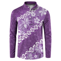 Vintage Purple Polynesia Button Sweatshirt Plumeria With Hibiscus Tropical Vibes