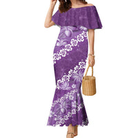 Vintage Purple Polynesia Family Matching Mermaid Dress and Hawaiian Shirt Plumeria With Hibiscus Tropical Vibes LT14 Mom's Dress Purple - Polynesian Pride