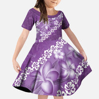 Vintage Purple Polynesia Family Matching Short Sleeve Bodycon Dress and Hawaiian Shirt Plumeria With Hibiscus Tropical Vibes LT14 Daughter's Dress Purple - Polynesian Pride