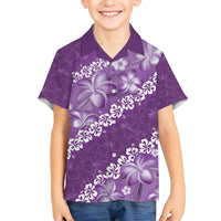 Vintage Purple Polynesia Family Matching Short Sleeve Bodycon Dress and Hawaiian Shirt Plumeria With Hibiscus Tropical Vibes LT14 Son's Shirt Purple - Polynesian Pride