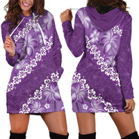 Vintage Purple Polynesia Hoodie Dress Plumeria With Hibiscus Tropical Vibes
