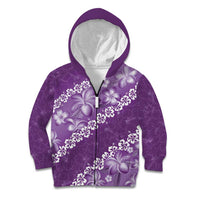 Vintage Purple Polynesia Kid Hoodie Plumeria With Hibiscus Tropical Vibes