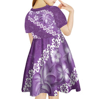 Vintage Purple Polynesia Kid Short Sleeve Dress Plumeria With Hibiscus Tropical Vibes