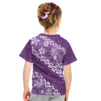 Vintage Purple Polynesia Kid T Shirt Plumeria With Hibiscus Tropical Vibes