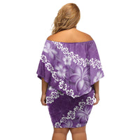 Vintage Purple Polynesia Off Shoulder Short Dress Plumeria With Hibiscus Tropical Vibes
