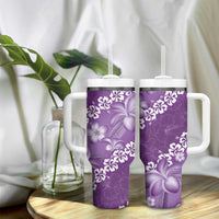 Vintage Purple Polynesia Tumbler With Handle Plumeria With Hibiscus Tropical Vibes