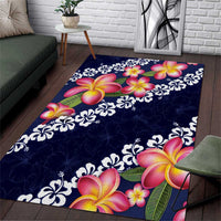 Blue Polynesia Area Rug Plumeria With Hibiscus Pattern Tropical Vibes