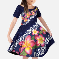 Blue Polynesia Family Matching Short Sleeve Bodycon Dress and Hawaiian Shirt Plumeria With Hibiscus Pattern Tropical Vibes