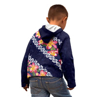 Blue Polynesia Kid Hoodie Plumeria With Hibiscus Pattern Tropical Vibes