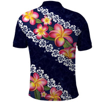 Blue Polynesia Polo Shirt Plumeria With Hibiscus Pattern Tropical Vibes